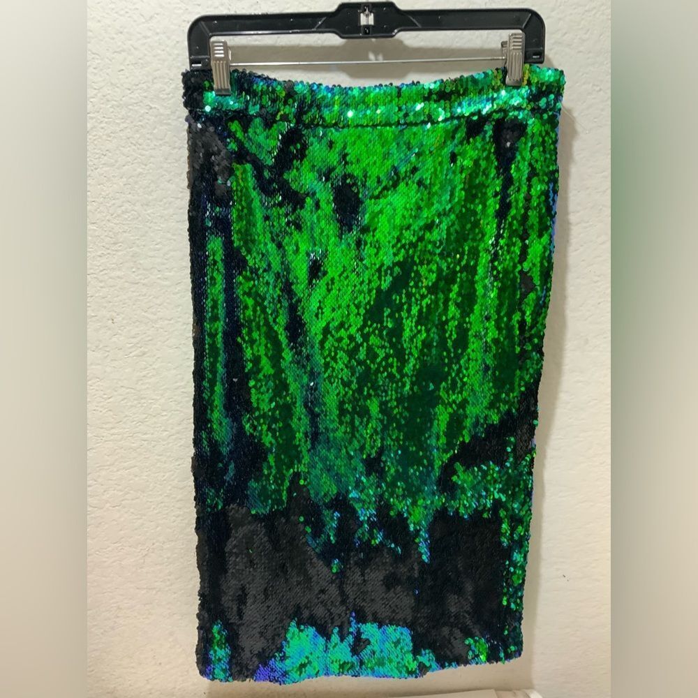 Green Reversible Sequin Mini Skirt